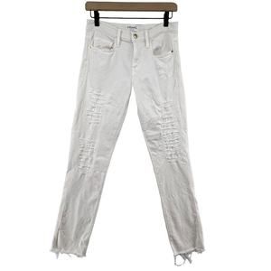 Frame Le Boy White Jeans Size 26 Denim Distressed Cropped Straight Raw Hem
